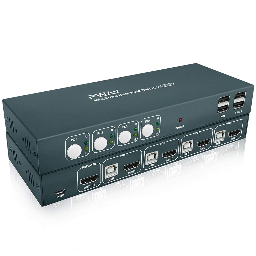 新品 ４K DisplayPort USB KVM Switch 4X1切替器 Amazon.co.jp: 8K@60Hz DisplayPort デュアル モニター KVM